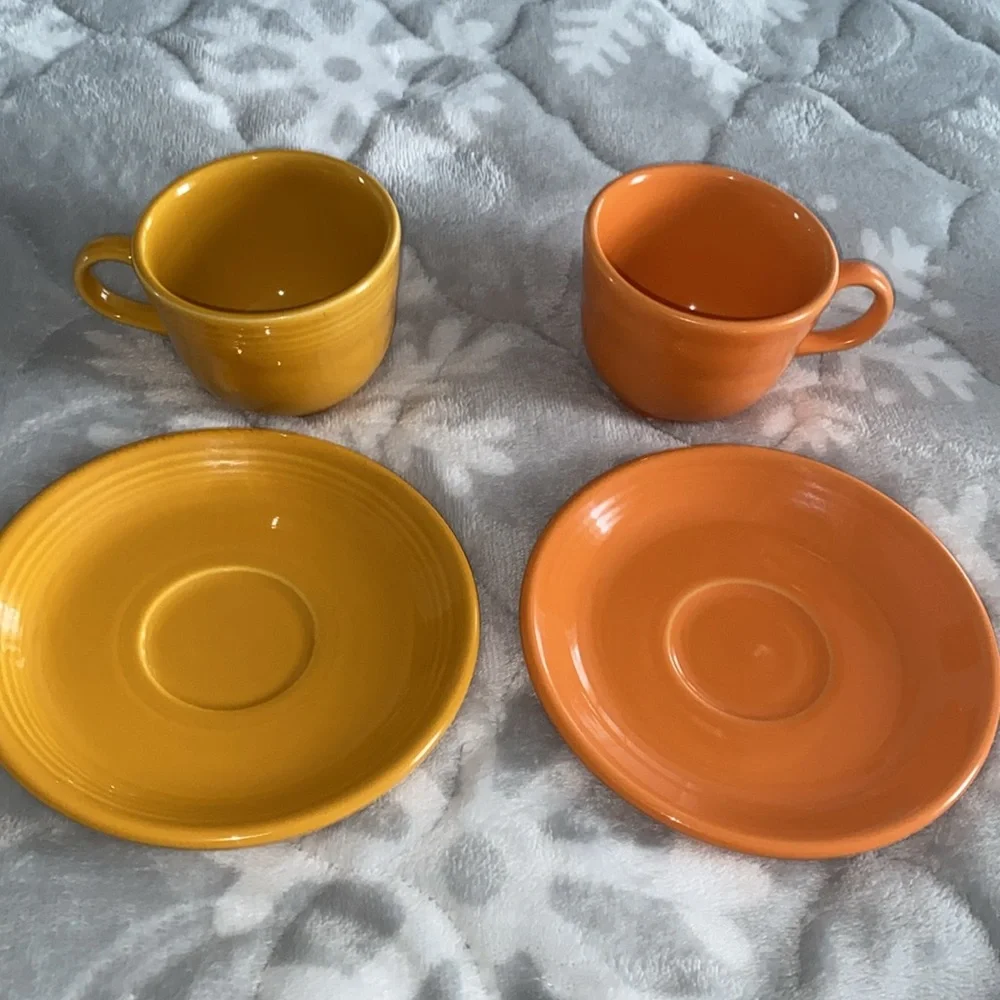 Fiesta Homer Laughlin Orange Teacup Set Saucers Cups Lead Free USA‎ made